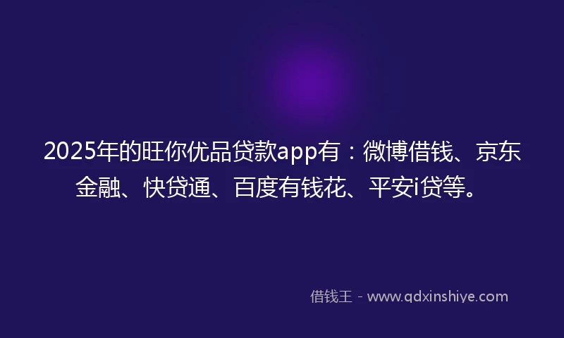 2025年的旺你优品贷款app有：微博借钱、京东金融、快贷通、百度有钱花、平安i贷等。
