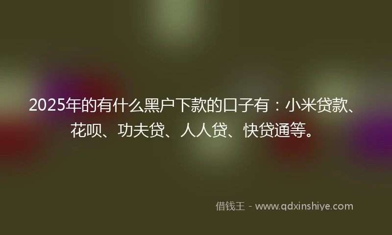 2025年的有什么黑户下款的口子有：小米贷款、花呗、功夫贷、人人贷、快贷通等。