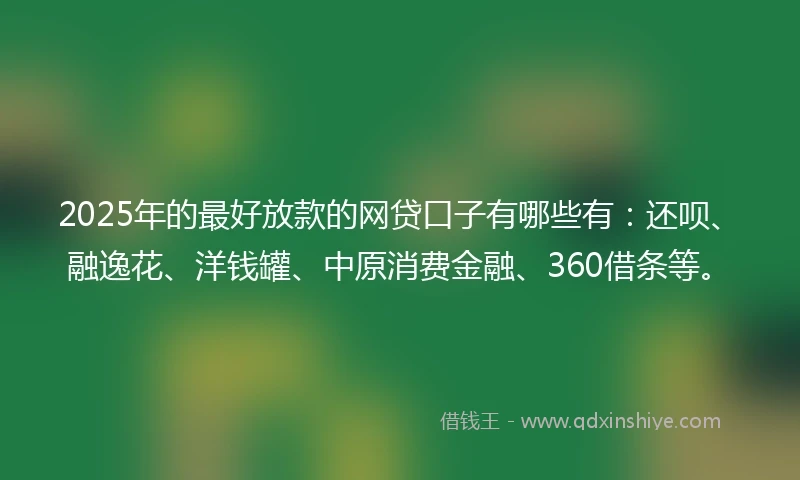 2025年的最好放款的网贷口子有哪些有：还呗、融逸花、洋钱罐、中原消费金融、360借条等。