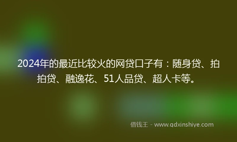 2024年的最近比较火的网贷口子有：随身贷、拍拍贷、融逸花、51人品贷、超人卡等。
