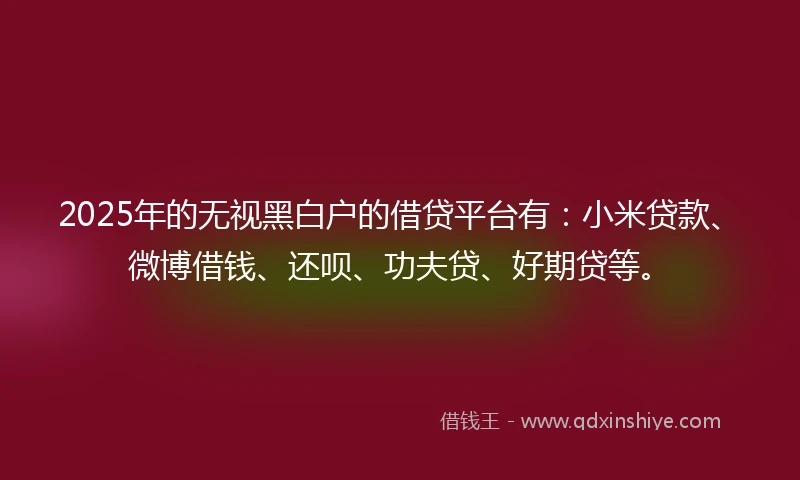 2025年的无视黑白户的借贷平台有：小米贷款、微博借钱、还呗、功夫贷、好期贷等。