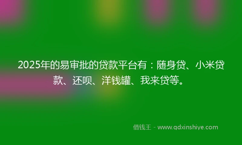 2025年的易审批的贷款平台有：随身贷、小米贷款、还呗、洋钱罐、我来贷等。