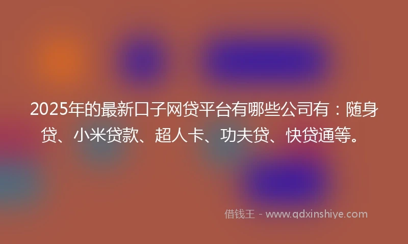2025年的最新口子网贷平台有哪些公司有：随身贷、小米贷款、超人卡、功夫贷、快贷通等。