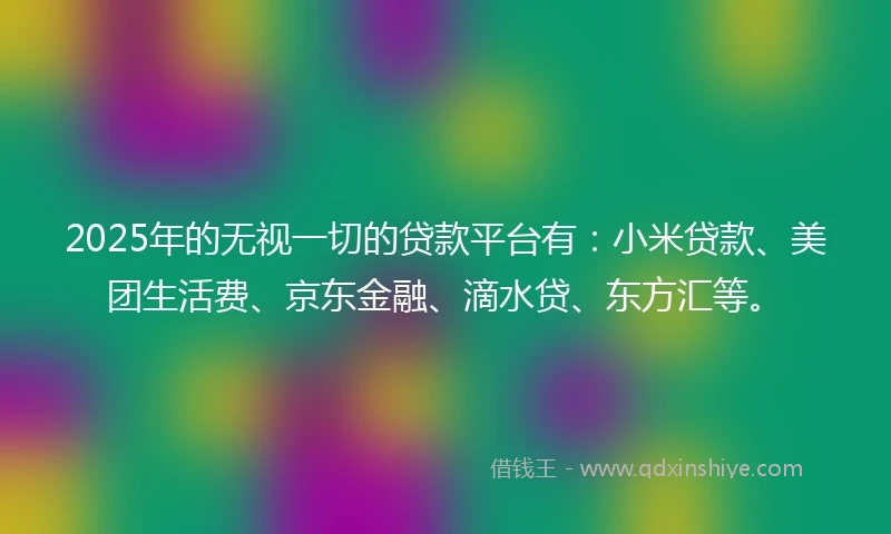 2025年的无视一切的贷款平台有：小米贷款、美团生活费、京东金融、滴水贷、东方汇等。