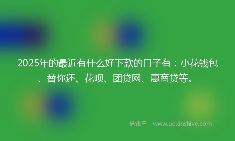 2025年的最近有什么好下款的口子有：小花钱包、替你还、花呗、团贷网、惠商贷等。