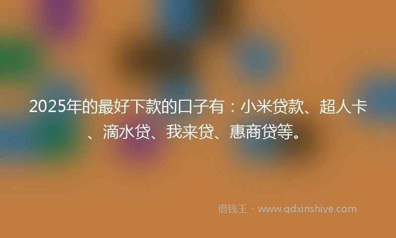 2025年的最好下款的口子有：小米贷款、超人卡、滴水贷、我来贷、惠商贷等。