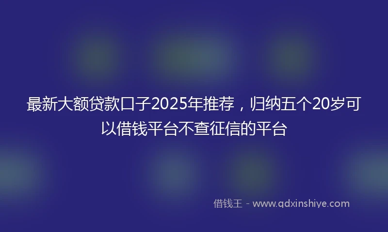 最新大额贷款口子2025年推荐，归纳五个20岁可以借钱平台不查征信的平台