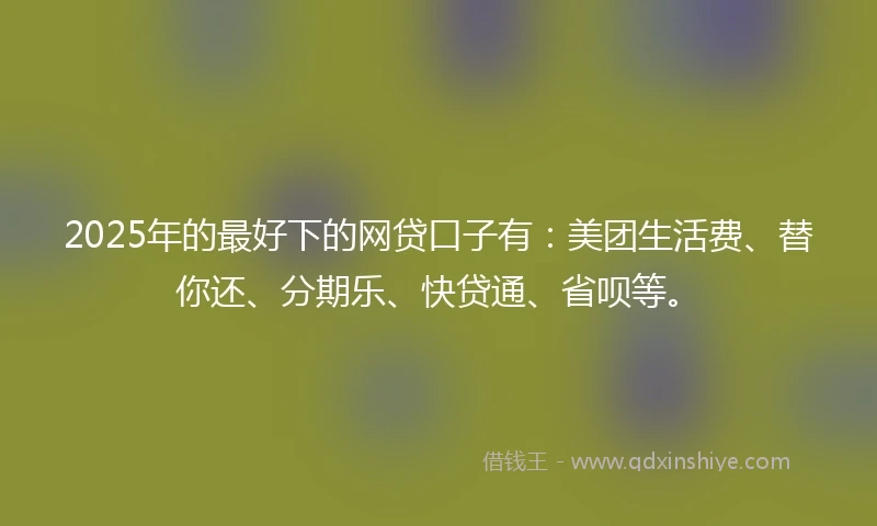 2025年的最好下的网贷口子有：美团生活费、替你还、分期乐、快贷通、省呗等。