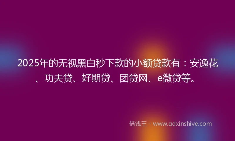 2025年的无视黑白秒下款的小额贷款有：安逸花、功夫贷、好期贷、团贷网、e微贷等。