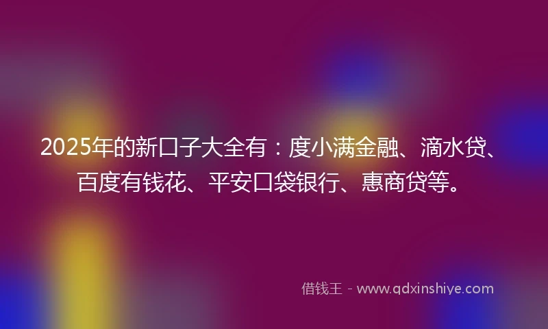 2025年的新口子大全有：度小满金融、滴水贷、百度有钱花、平安口袋银行、惠商贷等。