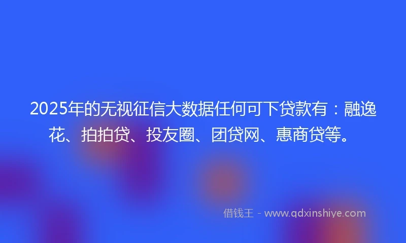2025年的无视征信大数据任何可下贷款有:融逸花、拍拍贷、投友圈、团贷网、惠商贷等。