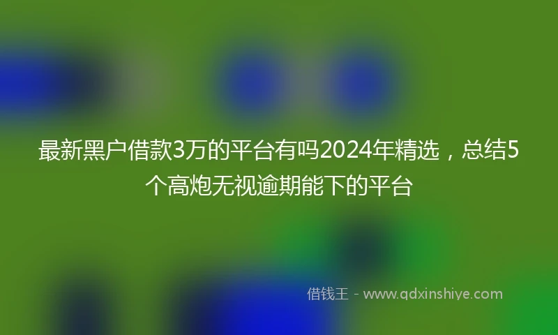 最新黑户借款3万的平台有吗2024年精选，总结5个高炮无视逾期能下的平台