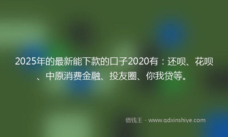 2025年的最新能下款的口子2020有：还呗、花呗、中原消费金融、投友圈、你我贷等。