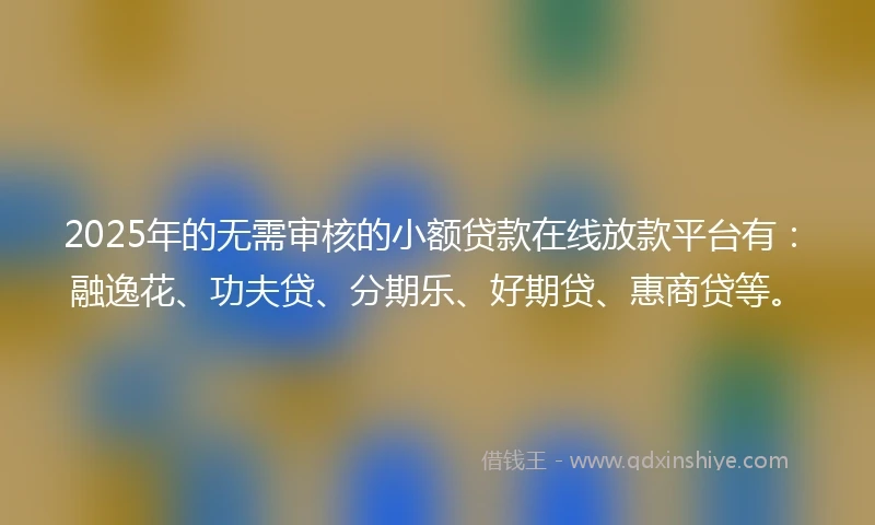 2025年的无需审核的小额贷款在线放款平台有：融逸花、功夫贷、分期乐、好期贷、惠商贷等。
