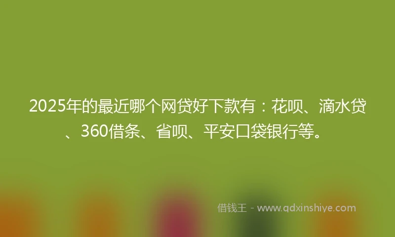 2025年的最近哪个网贷好下款有：花呗、滴水贷、360借条、省呗、平安口袋银行等。