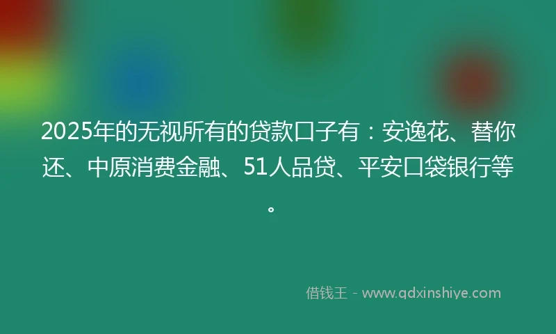 2025年的无视所有的贷款口子有：安逸花、替你还、中原消费金融、51人品贷、平安口袋银行等。