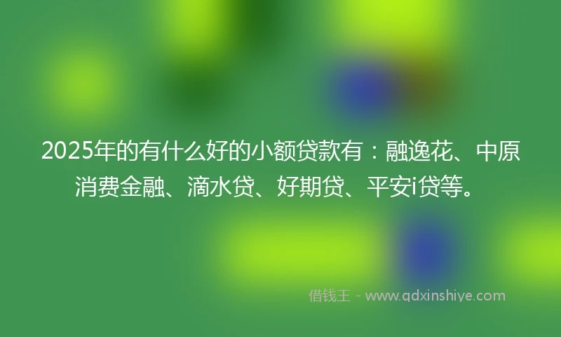 2025年的有什么好的小额贷款有：融逸花、中原消费金融、滴水贷、好期贷、平安i贷等。