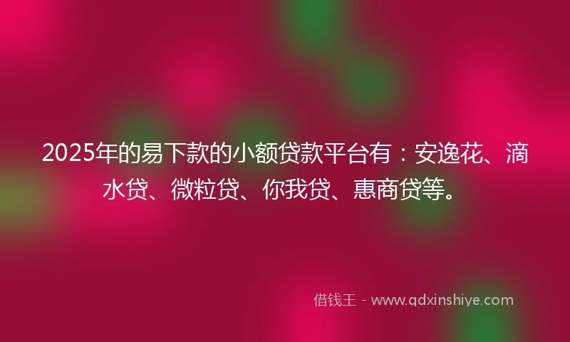 2025年的易下款的小额贷款平台有：安逸花、滴水贷、微粒贷、你我贷、惠商贷等。