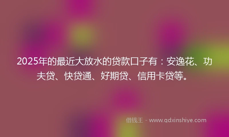 2025年的最近大放水的贷款口子有：安逸花、功夫贷、快贷通、好期贷、信用卡贷等。