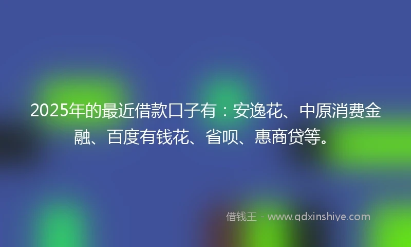 2025年的最近借款口子有：安逸花、中原消费金融、百度有钱花、省呗、惠商贷等。