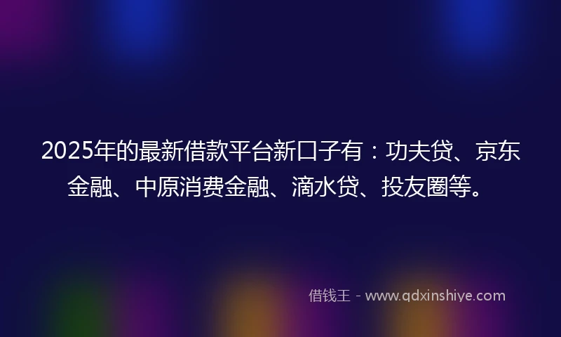 2025年的最新借款平台新口子有：功夫贷、京东金融、中原消费金融、滴水贷、投友圈等。