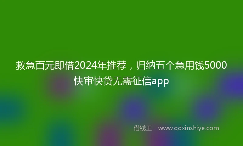 救急百元即借2024年推荐，归纳五个急用钱5000快审快贷无需征信app