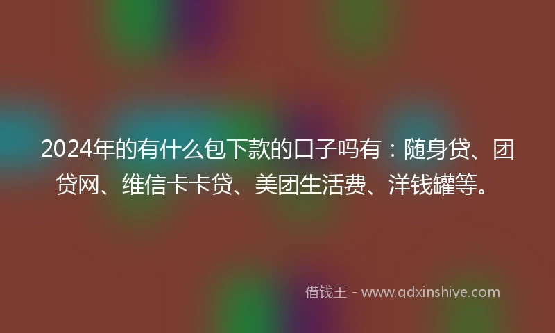 2024年的有什么包下款的口子吗有：随身贷、团贷网、维信卡卡贷、美团生活费、洋钱罐等。