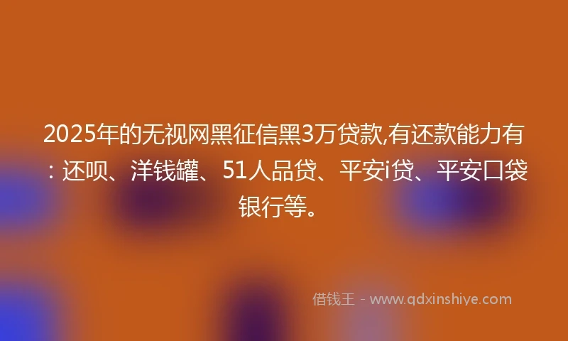 2025年的无视网黑征信黑3万贷款,有还款能力有：还呗、洋钱罐、51人品贷、平安i贷、平安口袋银行等。