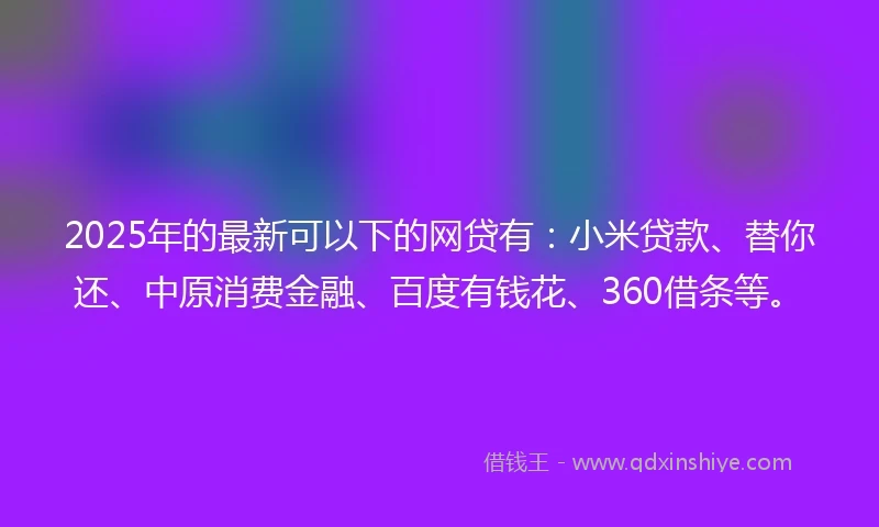 2025年的最新可以下的网贷有：小米贷款、替你还、中原消费金融、百度有钱花、360借条等。