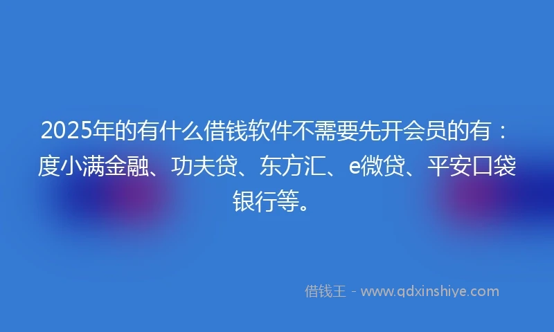2025年的有什么借钱软件不需要先开会员的有：度小满金融、功夫贷、东方汇、e微贷、平安口袋银行等。