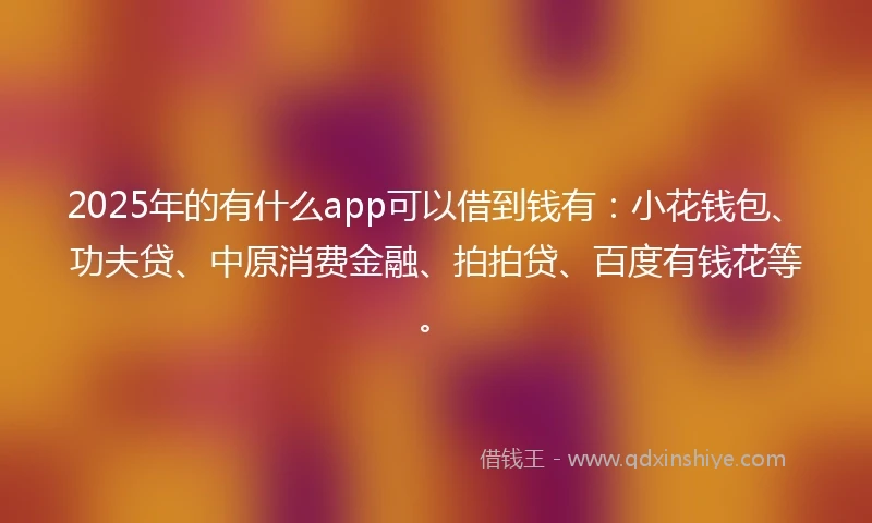 2025年的有什么app可以借到钱有：小花钱包、功夫贷、中原消费金融、拍拍贷、百度有钱花等。