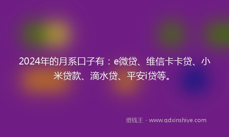 2024年的月系口子有:e微贷、维信卡卡贷、小米贷款、滴水贷、平安i贷等。