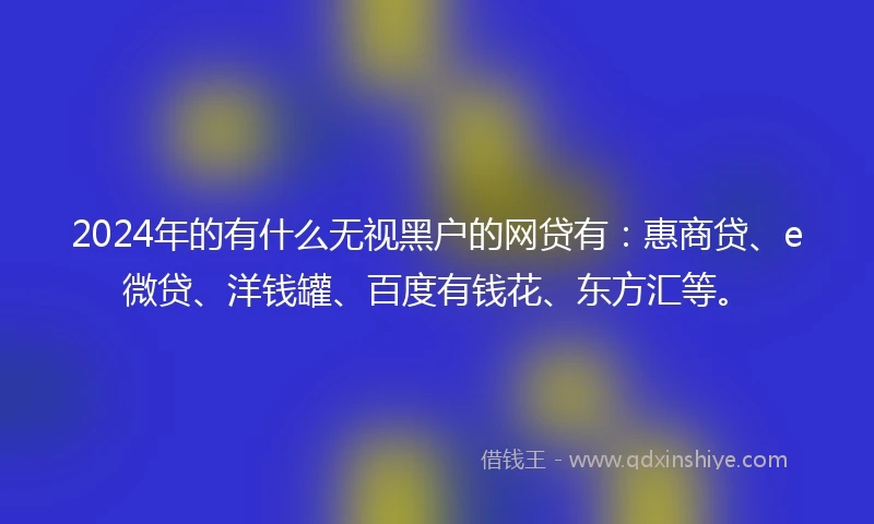 2024年的有什么无视黑户的网贷有：惠商贷、e微贷、洋钱罐、百度有钱花、东方汇等。