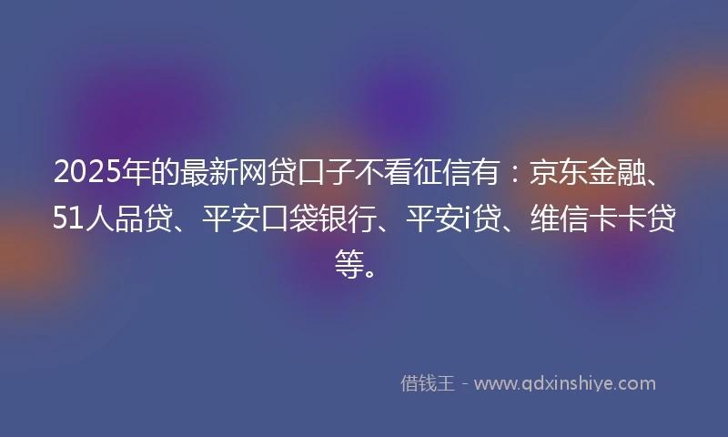 2025年的最新网贷口子不看征信有：京东金融、51人品贷、平安口袋银行、平安i贷、维信卡卡贷等。