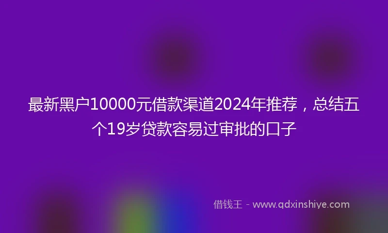 最新黑户10000元借款渠道2024年推荐，总结五个19岁贷款容易过审批的口子
