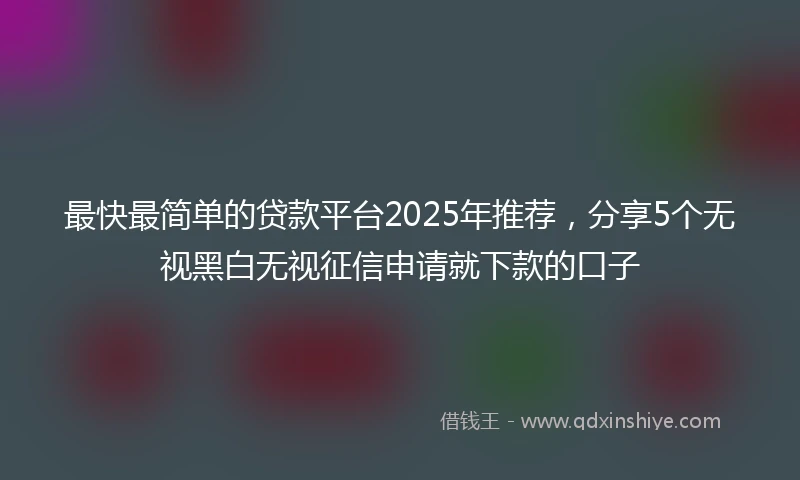 最快最简单的贷款平台2025年推荐，分享5个无视黑白无视征信申请就下款的口子