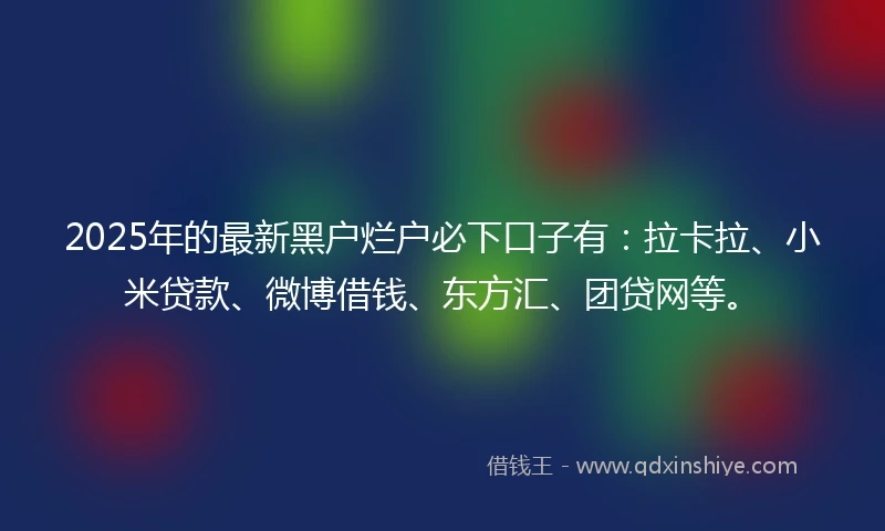 2025年的最新黑户烂户必下口子有：拉卡拉、小米贷款、微博借钱、东方汇、团贷网等。