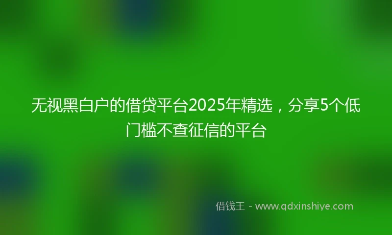 无视黑白户的借贷平台2025年精选，分享5个低门槛不查征信的平台