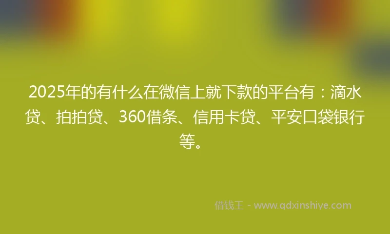 2025年的有什么在微信上就下款的平台有：滴水贷、拍拍贷、360借条、信用卡贷、平安口袋银行等。