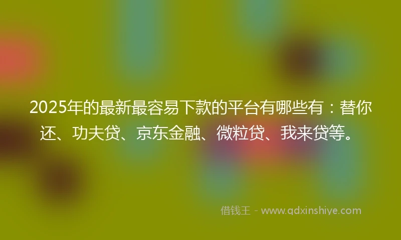 2025年的最新最容易下款的平台有哪些有：替你还、功夫贷、京东金融、微粒贷、我来贷等。