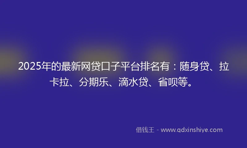 2025年的最新网贷口子平台排名有：随身贷、拉卡拉、分期乐、滴水贷、省呗等。