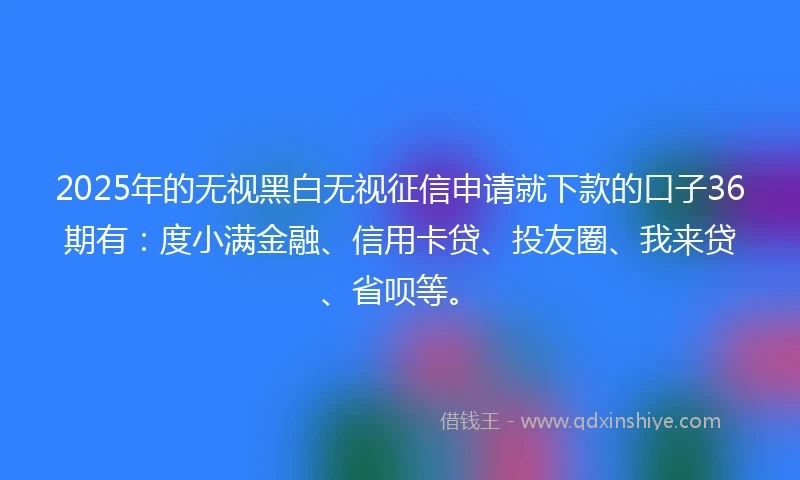 2025年的无视黑白无视征信申请就下款的口子36期有：度小满金融、信用卡贷、投友圈、我来贷、省呗等。