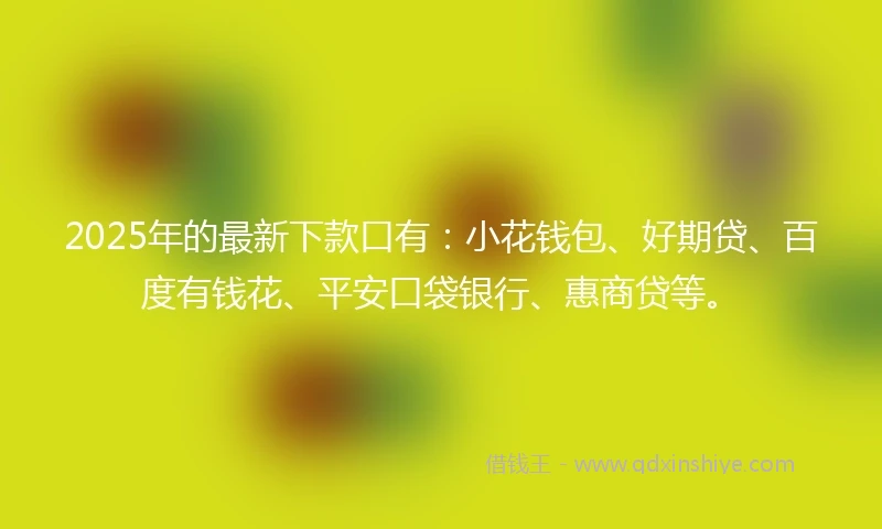 2025年的最新下款口有：小花钱包、好期贷、百度有钱花、平安口袋银行、惠商贷等。