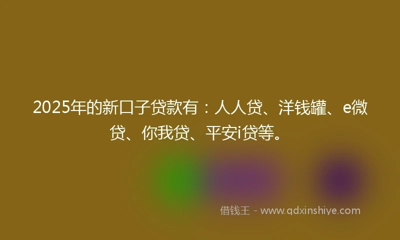 2025年的新口子贷款有：人人贷、洋钱罐、e微贷、你我贷、平安i贷等。