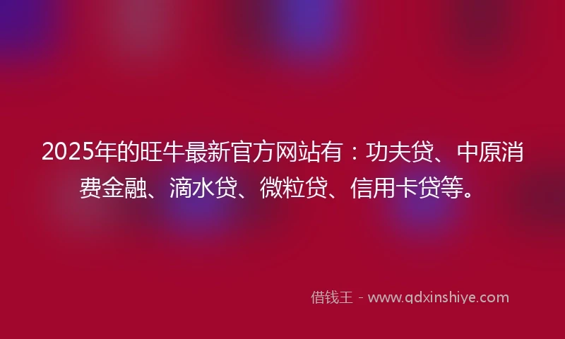 2025年的旺牛最新官方网站有：功夫贷、中原消费金融、滴水贷、微粒贷、信用卡贷等。