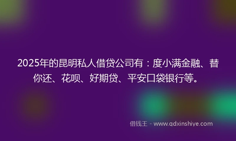 2025年的昆明私人借贷公司有：度小满金融、替你还、花呗、好期贷、平安口袋银行等。