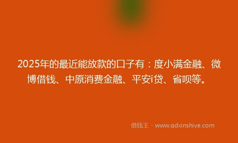 2025年的最近能放款的口子有：度小满金融、微博借钱、中原消费金融、平安i贷、省呗等。
