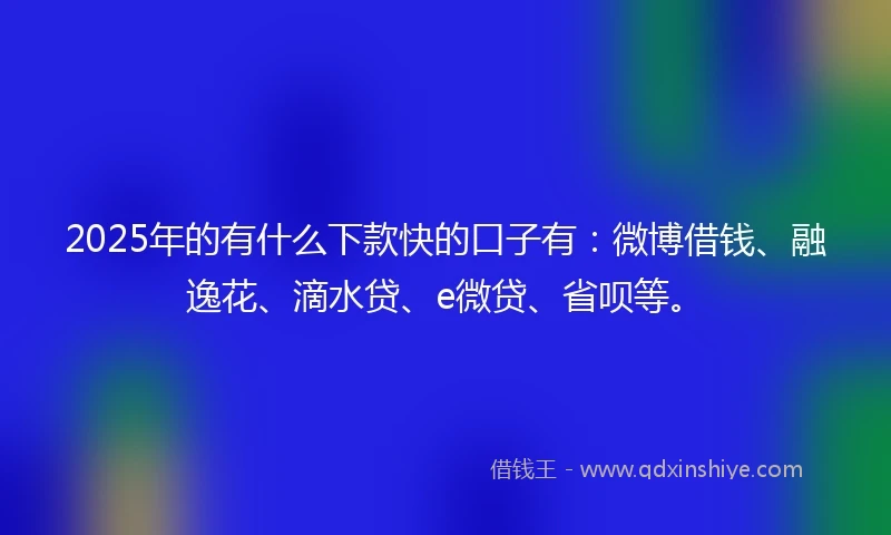 2025年的有什么下款快的口子有：微博借钱、融逸花、滴水贷、e微贷、省呗等。