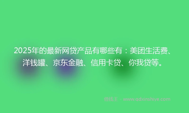 2025年的最新网贷产品有哪些有：美团生活费、洋钱罐、京东金融、信用卡贷、你我贷等。