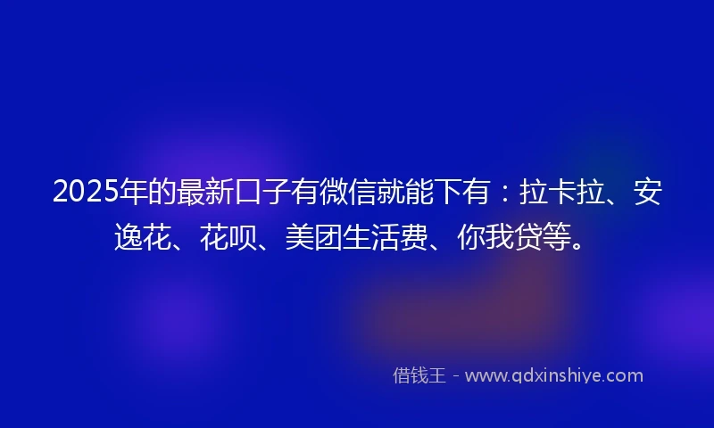 2025年的最新口子有微信就能下有：拉卡拉、安逸花、花呗、美团生活费、你我贷等。